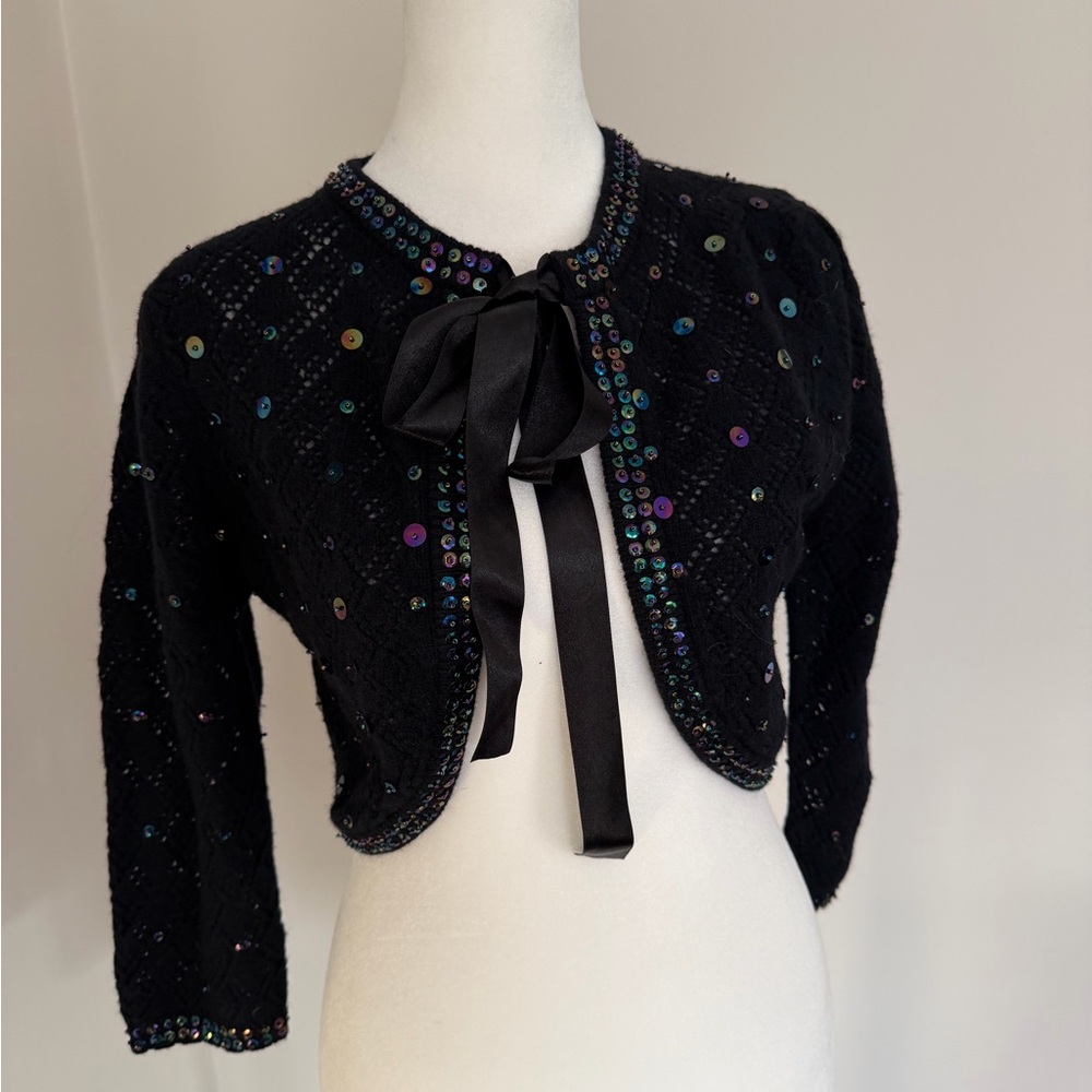 Black Sequin Bolero Sweater XS